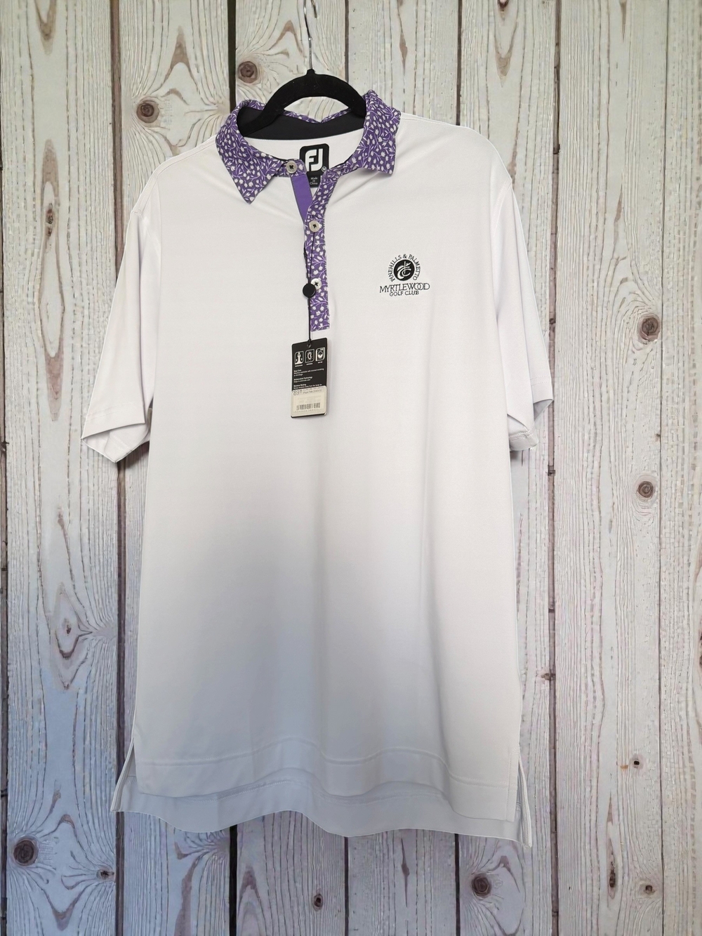 NWT FootJoy Men’s Golf Polo Shirt Medium White Purple Floral Myrtlewood Golf